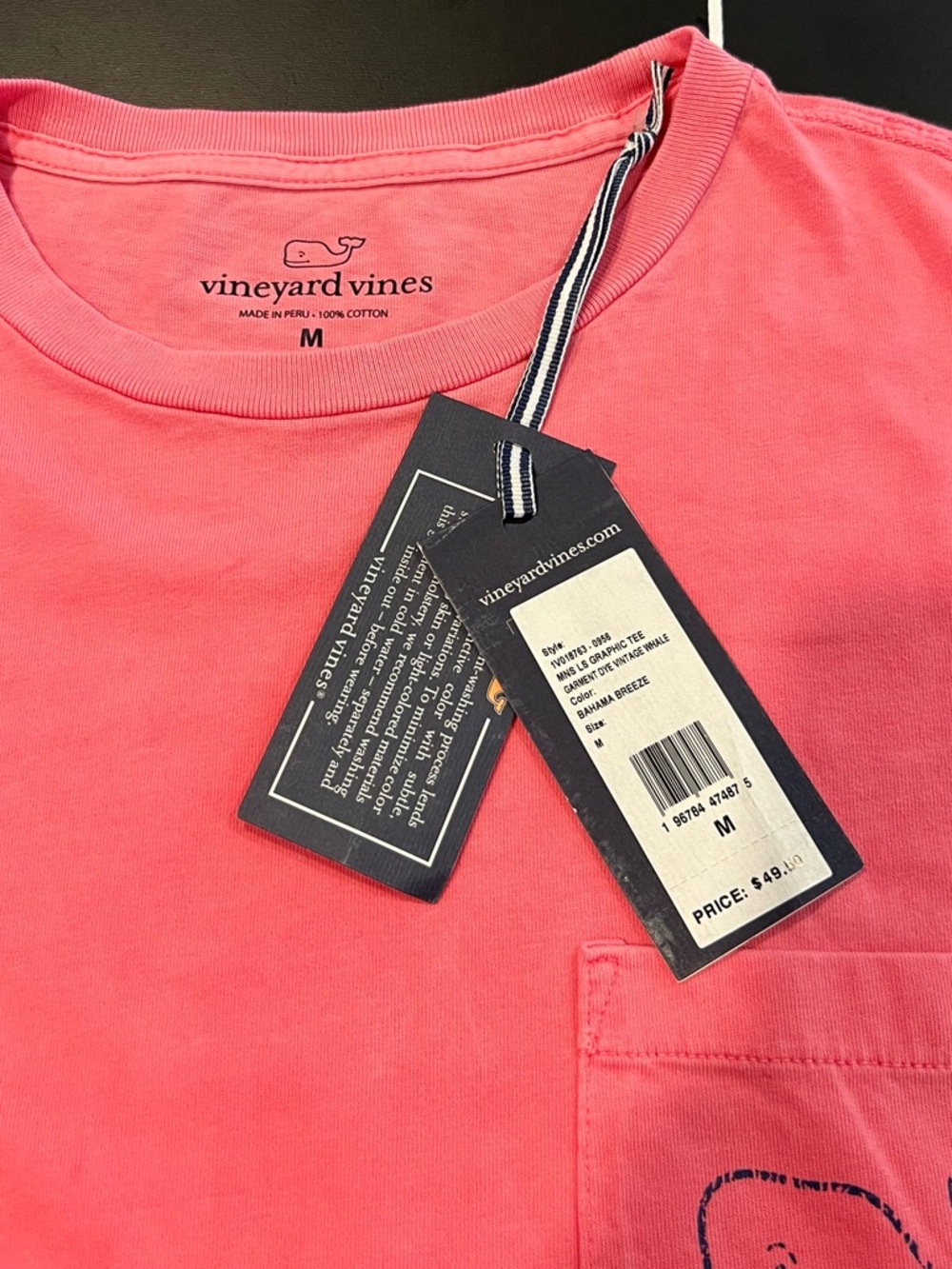 NWT Vineyard Vines Pink and Blue Long Sleeve Pocket Tee Shirt Mens Sz Medium - Picture 9 of 12